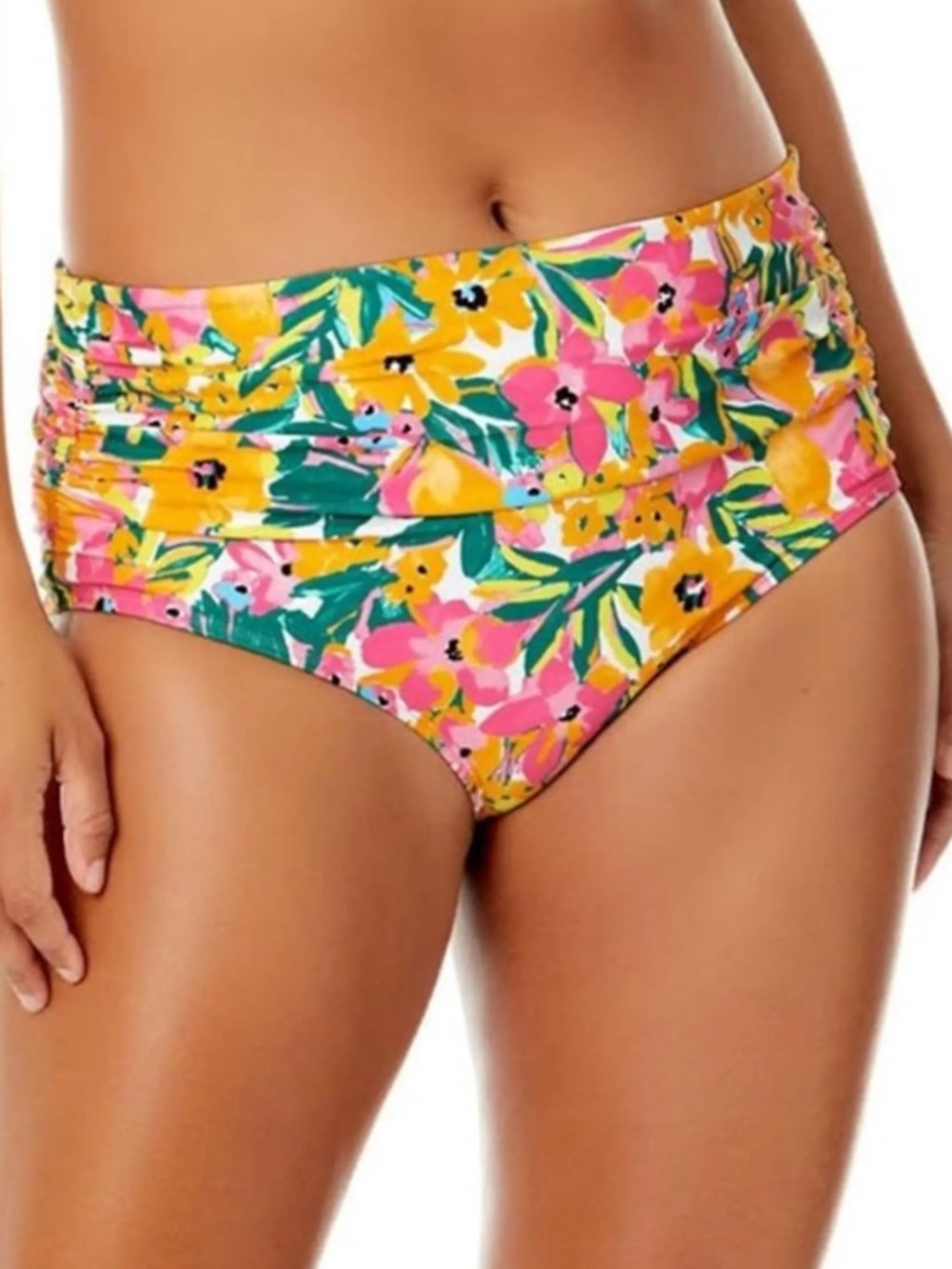 Anne Cole NWT ‘Sunshine Floral’ Print Bikini Bottom High Waist Mid Rise Large